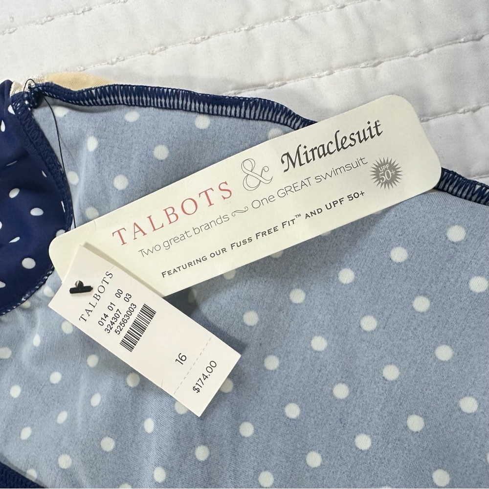NWT Miraclesuit & Talbots Navy and White Polka Dot One Piece Swimsuit With Wire - Picture 11 of 13